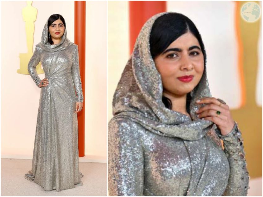 Who designed Malala Yousafzai's dress at the Oscar Awards 2023?